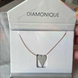 Diamonique x Jennifer Miller Pave Silver Heart with Rose Gold Necklace